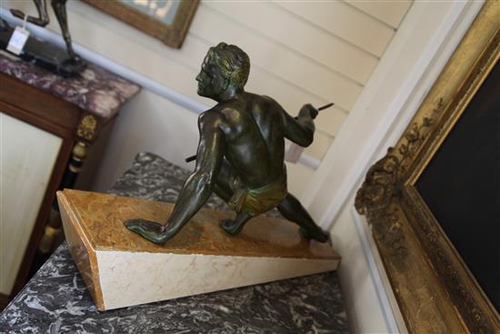 A French Art Deco patinated metal model of a hunter, 28.5in.